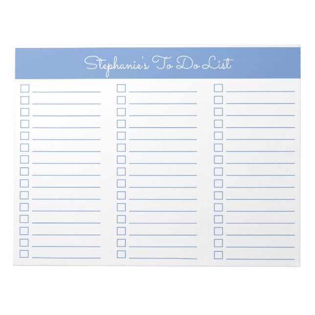 Simple Light Blue 8.5x11 Three Column Checklist Notizblock (Vorderseite)