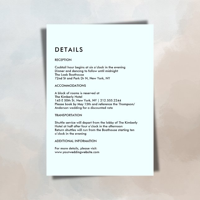 Simple Light Blue Wedding Details  Begleitkarte (Simple Light Blue Wedding Details Enclosure Card)