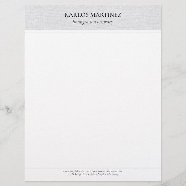Simple Light Gray Linen Black Typography Briefbogen (Vorderseite)