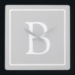 Simple Light Grey Monogram Quadratische Wanduhr<br><div class="desc">Thank you for your purchase!</div>
