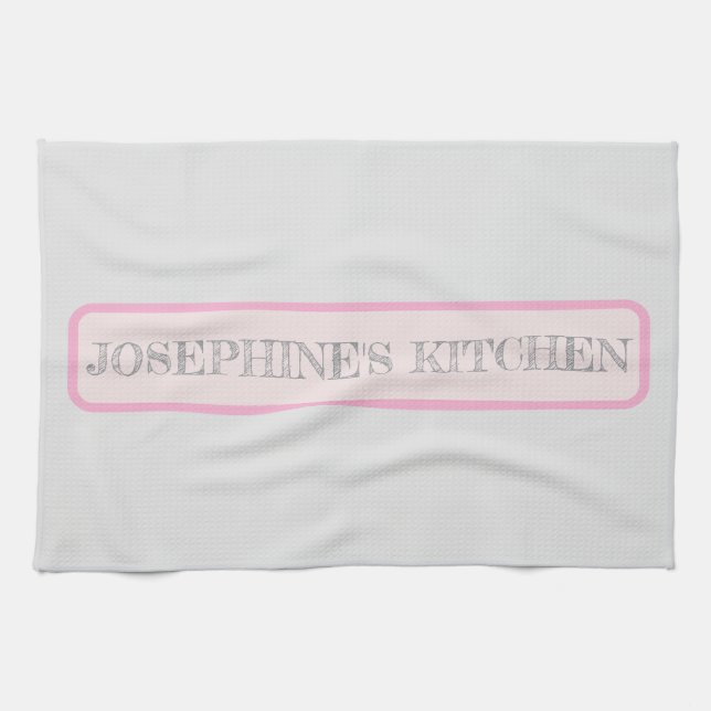 Simple Light Grey Personalized Modern Chic Pink Geschirrtuch (Horizontal)
