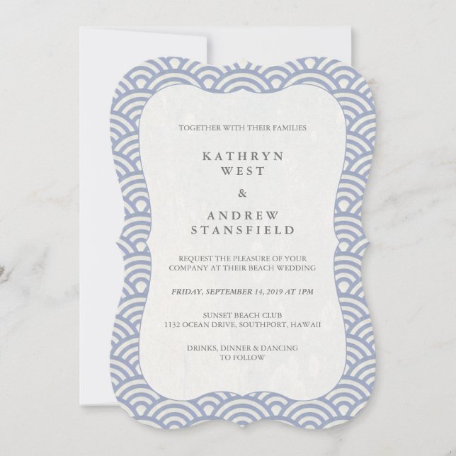 Simple Lilac Blue Japanisch Seigaiha Waves Wedding Einladung (Vorderseite)