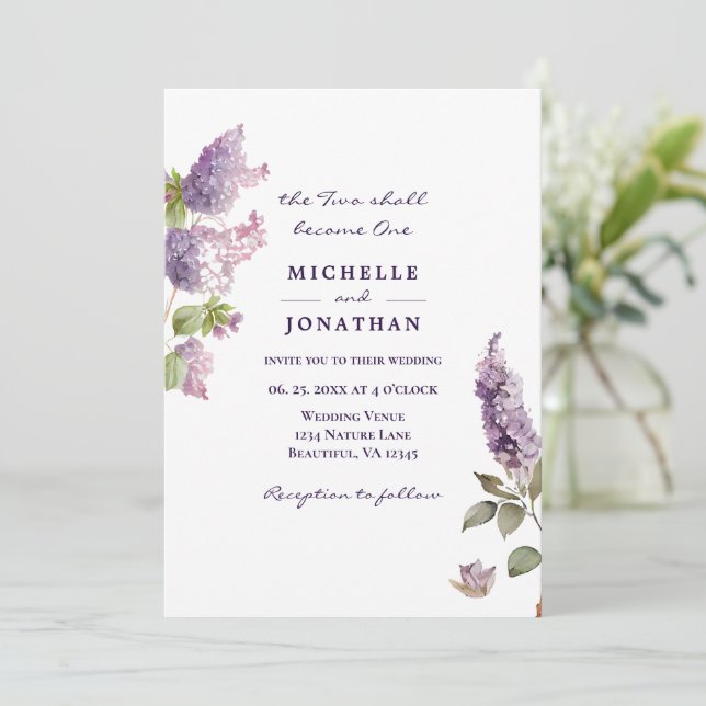 Simple Lilac Blume Grüne Christliche Hochzeit Einladung (Stehend Vorderseite)