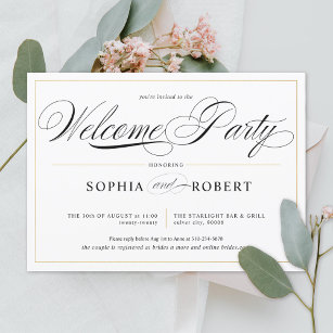 Simple Lines Calligraphy Elegante Willkommen Party Einladung