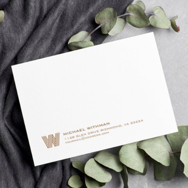 Simple Lines Monogram Initial Name Address Bronze Mitteilungskarte (Von Creator hochgeladen)