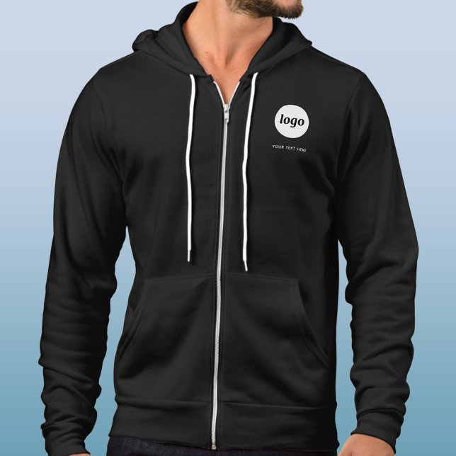 Simple Logo and Text Crest Business Hoodie (Simple logo with custom text business branding promotional team uniform zip hoodie )
