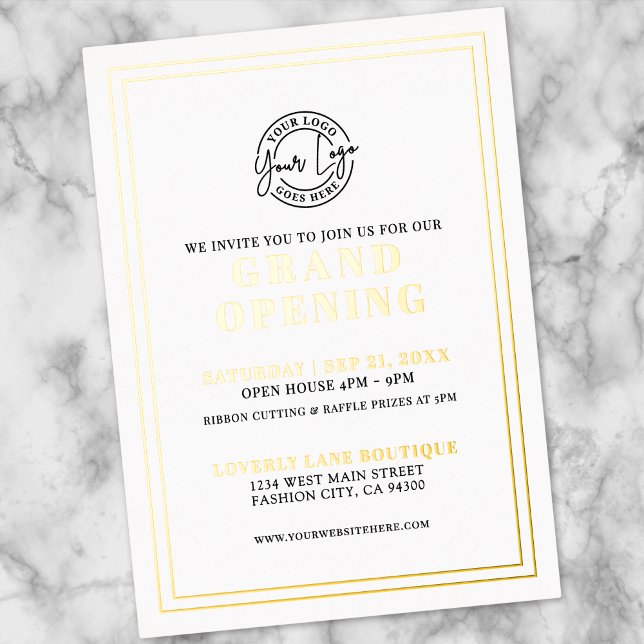Simple Logo Business Grand Opening Gold Folieneinladung (Simple Logo Business Grand Opening Gold Foil Invitation)
