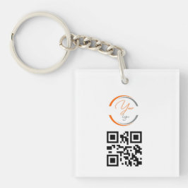 Simple Logo QR Code Business White Schlüsselanhänger