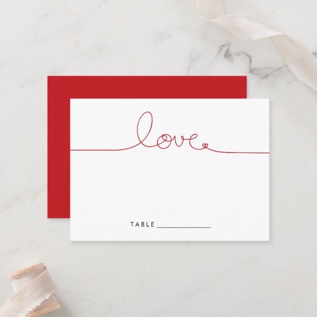 Simple Loopy Liebe Rotes Herz Minimalistische Hoch Platzkarte (Vorderseite/Rückseite Beispiel)