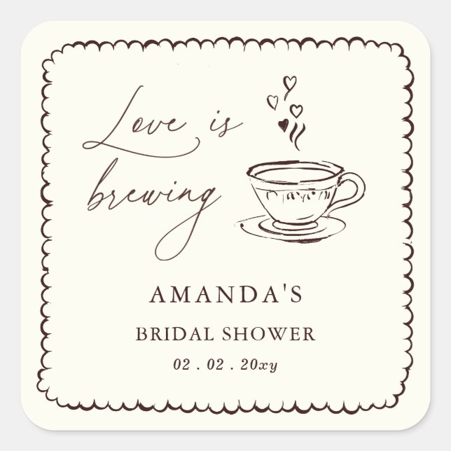 Simple Love is Brewing Coffee Bridal Shower  Quadratischer Aufkleber (Vorderseite)