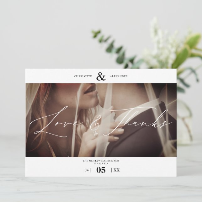 Simple Love & Thanks Custom Photo Couple Wedding (Stehend Vorderseite)