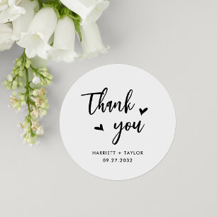 Simple Lovely Heart Script Wedding Danke Runder Aufkleber