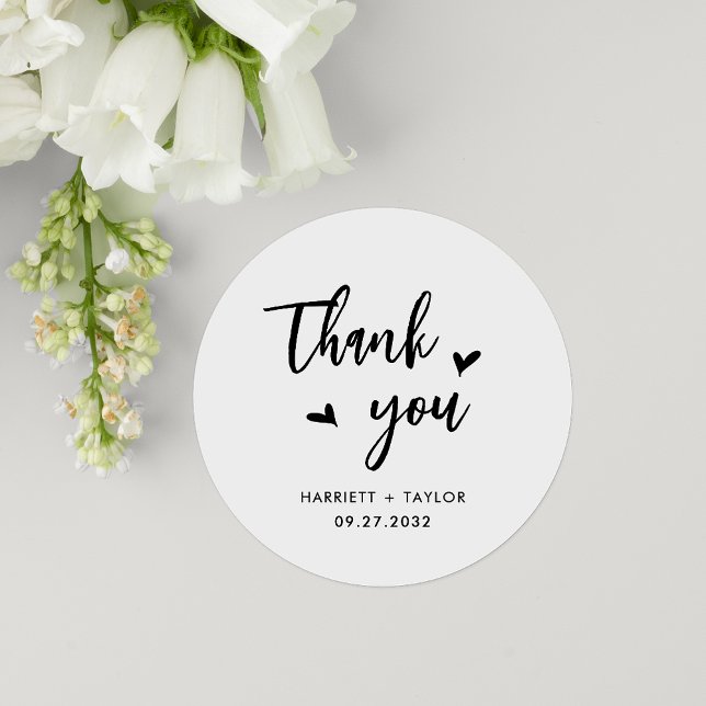 Simple Lovely Heart Script Wedding Danke Runder Aufkleber (Von Creator hochgeladen)