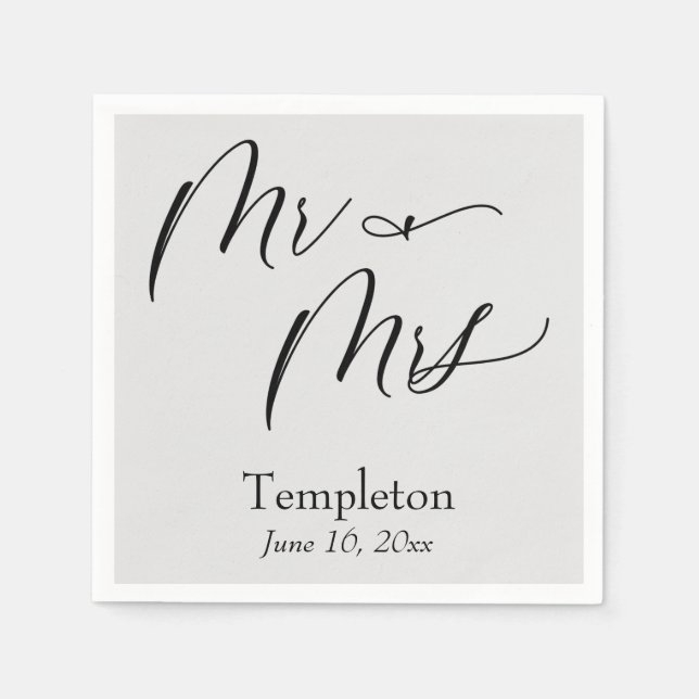 Simple Luxury Script Schriftart Mr & Mrs. Gray Serviette (Vorderseite)