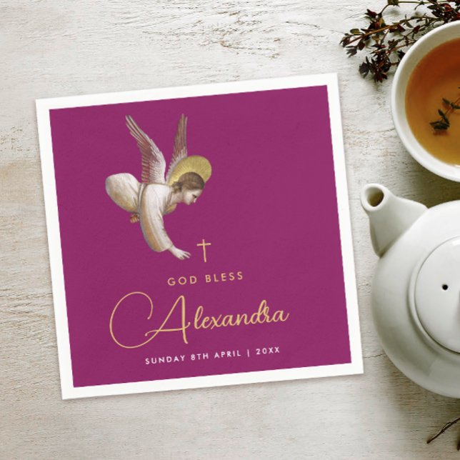 Simple Magenta Gold Angel Bless Religiöse Skripte Serviette (Von Creator hochgeladen)