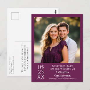 Simple Magenta Lila Wedding Save the Date Foto Postkarte