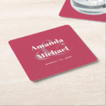 Simple Magenta Moderne Minimalistische Hochzeit Rechteckiger Pappuntersetzer<br><div class="desc">Ein stilvolles, einfaches Hochzeitsdesign oder Verlobung Untersetzer Design in der beliebten Farbwahl - viva magenta mit leichtem ecru Text. Die Namen der Braut und des Bräutigams sind fett gedruckt, mit einem großen stylischen Ampere und einem Beispiel ihrer Namen. Dieser zeitgenössische Text ist mit einer einfachen Schrift verbunden, die den Hochzeitstag...</div>