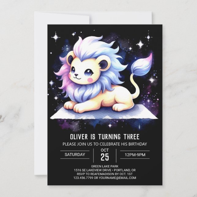 Simple Magic Lion Birthday Einladung (Vorderseite)