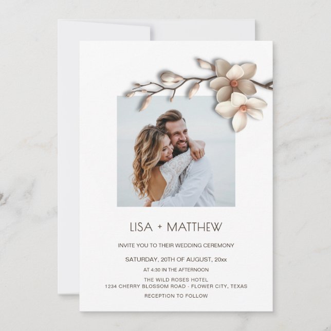 Simple Magnolia Casual Wedding Photo Einladung (Vorderseite)