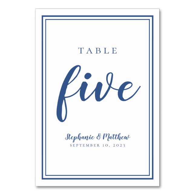 Simple Mariage Numéro de table Cinq Bleu & Blanc (Par défaut)