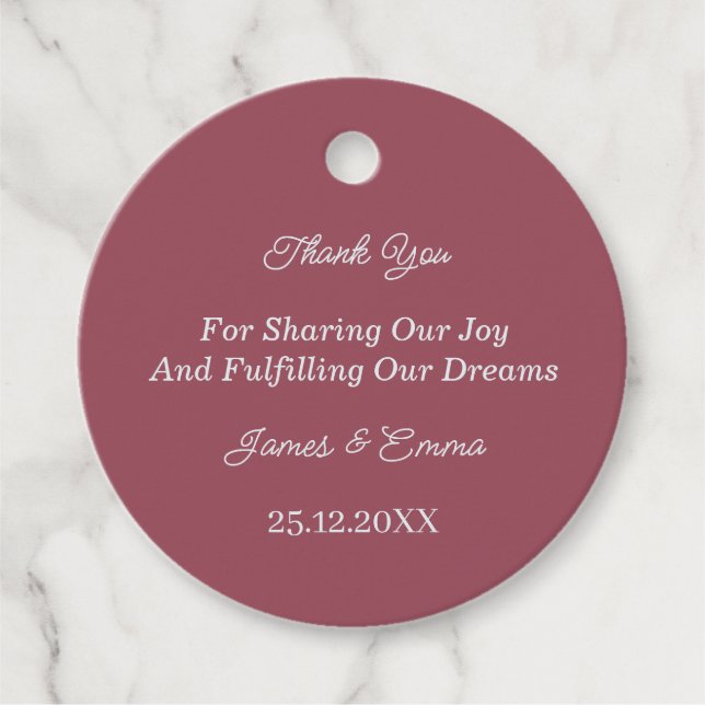 Simple Maroon Custom Wedding Geschenkanhänger (Vorderseite)