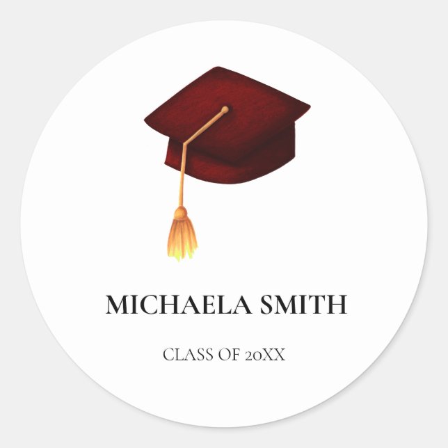 Simple Maroon School Graduation Cap Umschlag Aufkl Runder Aufkleber (Vorderseite)