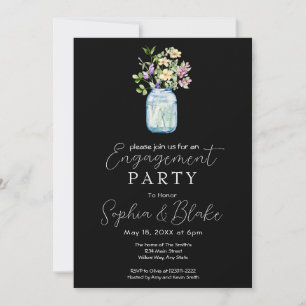 Simple Mason Jar Bouquet Black Engagement Party Einladung