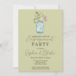 Simple Mason Jar Bouquet Green Engagement Party Einladung