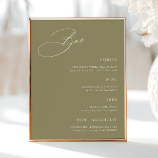 Simple Matcha Green Wedding Bar Menu Poster
