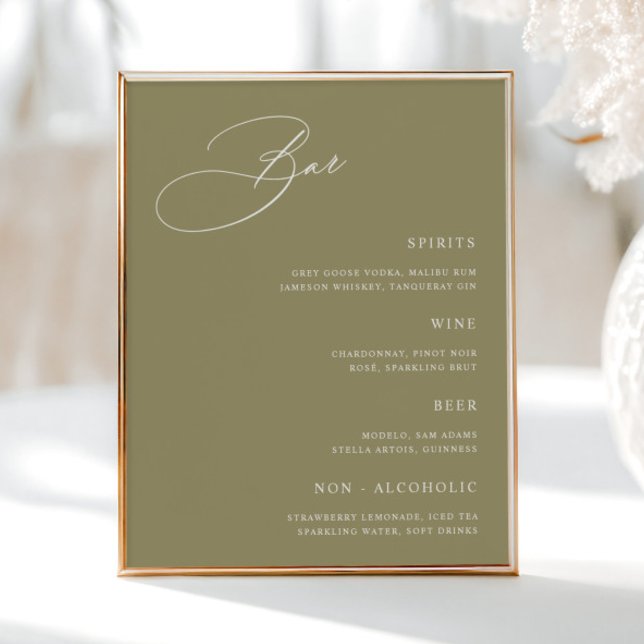 Simple Matcha Green Wedding Bar Menu Poster (Von Creator hochgeladen)