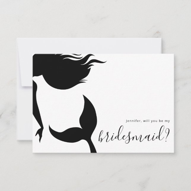 Simple Mermaid Silhouette Bridesmaid Einladung (Vorderseite)