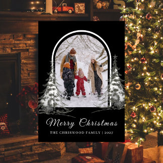 Simple Merry Christmas Pine Tree family photo Feiertagskarte