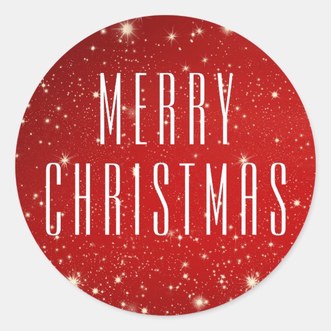 Simple MERRY CHRISTMAS Red White Runder Aufkleber (Vorderseite)