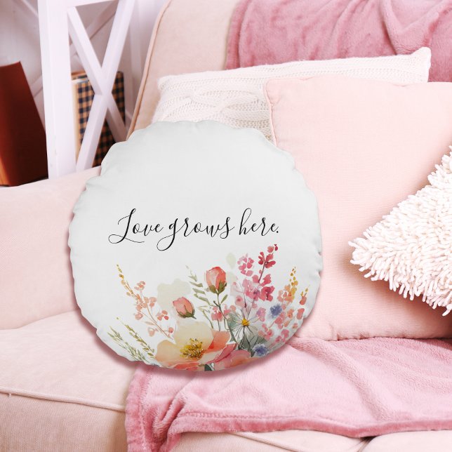 Simple minima d'amour floral grandit Coussin rond (Créateur téléchargé)