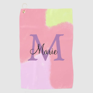 simple minimal add name monogram pink red throw pi golfhandtuch