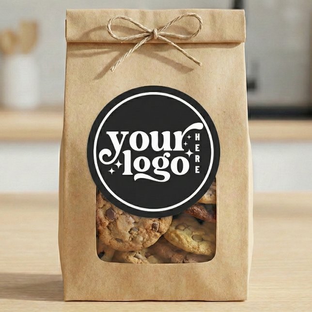 Simple Minimal Elegant Custom Logo Company Black Runder Aufkleber (Simple Minimal Elegant Custom Logo Company Black Classic Round Sticker)