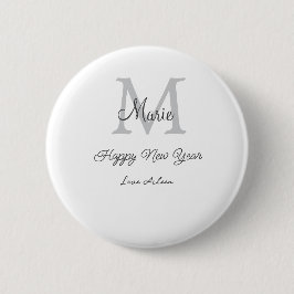 simple minimal happy new year monogram gray name button