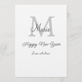simple minimal happy new year monogram gray name einladung