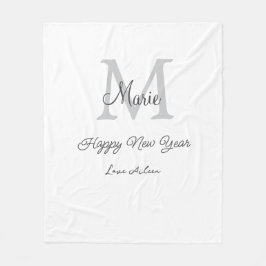 simple minimal happy new year monogram gray name fleecedecke
