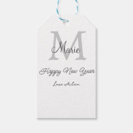 simple minimal happy new year monogram gray name geschenkanhänger