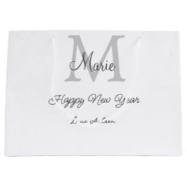 simple minimal happy new year monogram gray name große geschenktüte