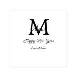 simple minimal happy new year monogram gray name permastempel