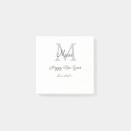 simple minimal happy new year monogram gray name post-it klebezettel