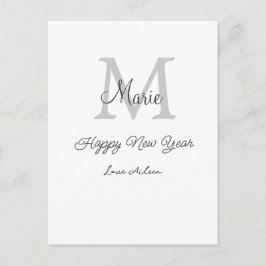 simple minimal happy new year monogram gray name postkarte