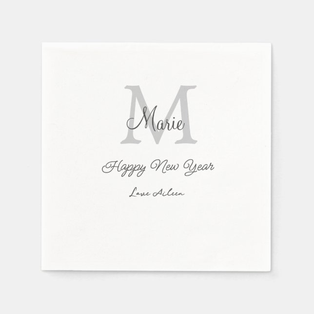 simple minimal happy new year monogram gray name  serviette (Vorderseite)