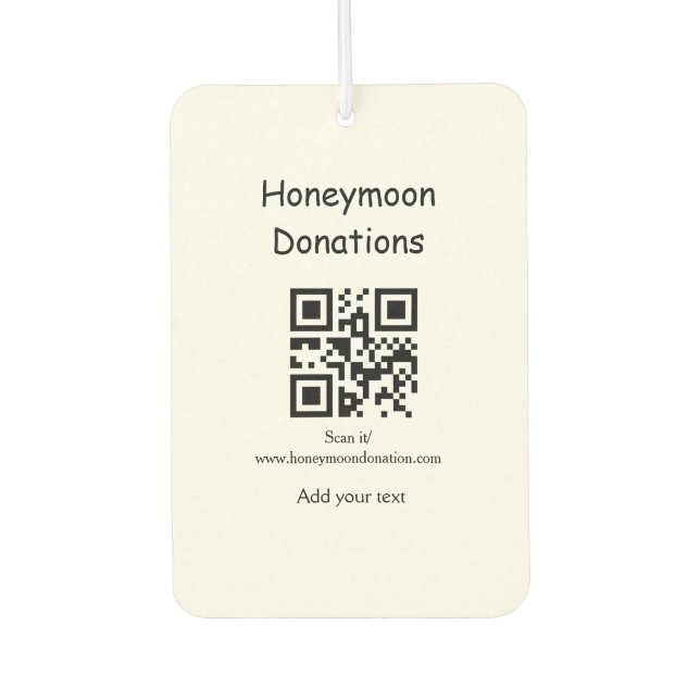 Simple minimal honeymoon donations wedding q r cod autolufterfrischer (Vorderseite)