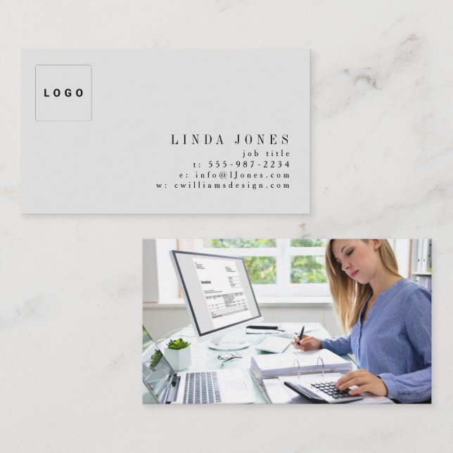 Simple Minimal Modern Professional Logo Photo Visitenkarte (Vorne/Hinten)