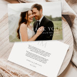 Simple Minimal Modern Wedding Photo  Dankeskarte<br><div class="desc">Share your gratitude in timeless style with this Simple Minimal Modern Wedding Photo Thank You Card. Featuring your favorite wedding portrait with clean typography and balanced spacing, this elegant design blends sophistication with heartfelt simplicity. The minimalist layout keeps focus on your photo, while classic serif lettering adds refined polish. Perfect...</div>