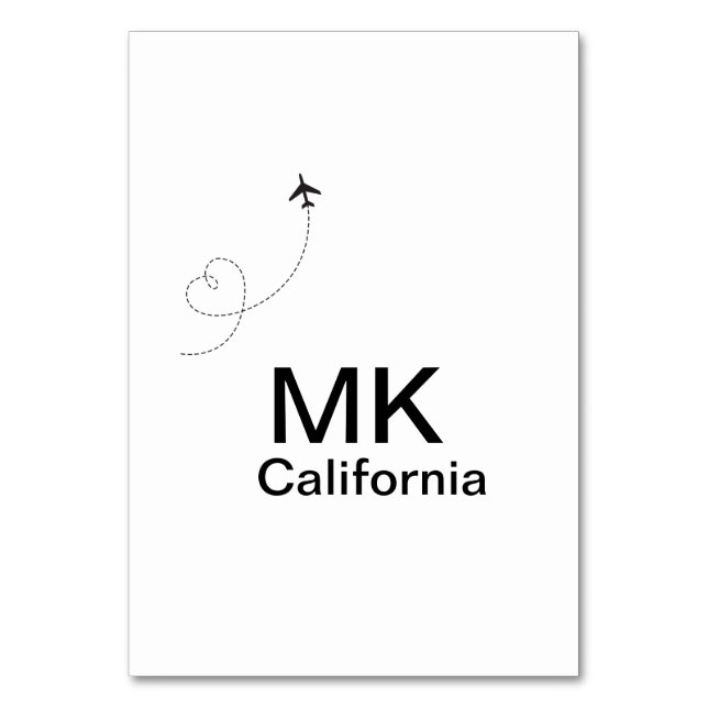 Simple minimal monogram add text travel plane phot tischnummer (Vorderseite)