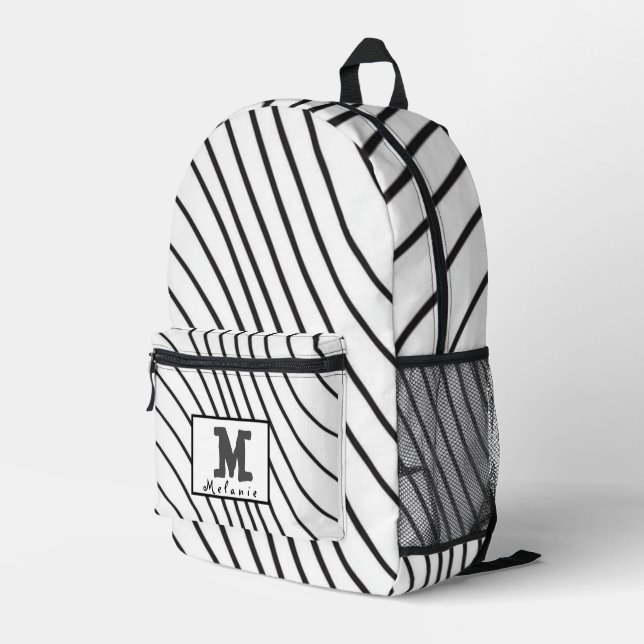 Simple Minimal Monogram black and white Bedruckter Rucksack (Rückseitige Ecke Rechts)
